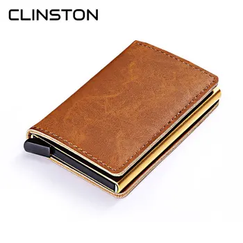 

RFID Vintage Leather ID Credit Card Holder Male Automatic Aluminum Alloy Hasp Business Multifunction Cardholder Wallet for Men