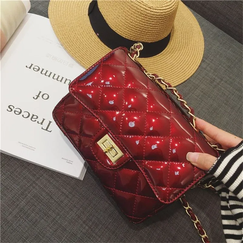

Youbroer Women's Bag Shiny Patent Leather Checkered Chain Bag New Single Shoulder Crossbody Bags Diamond Lattice
