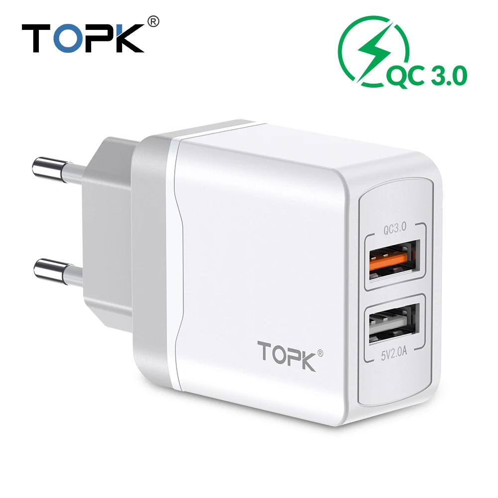 TOPK Quick Charge 3,0 28W QC 3,0 адаптер зарядного устройства с двойным USB EU вилка Дорожное настенное зарядное устройство для мобильного телефона для iPhone samsung Xiaomi