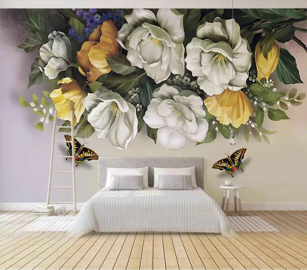 

European nostalgia retro rose butterfly background wall decoration painting