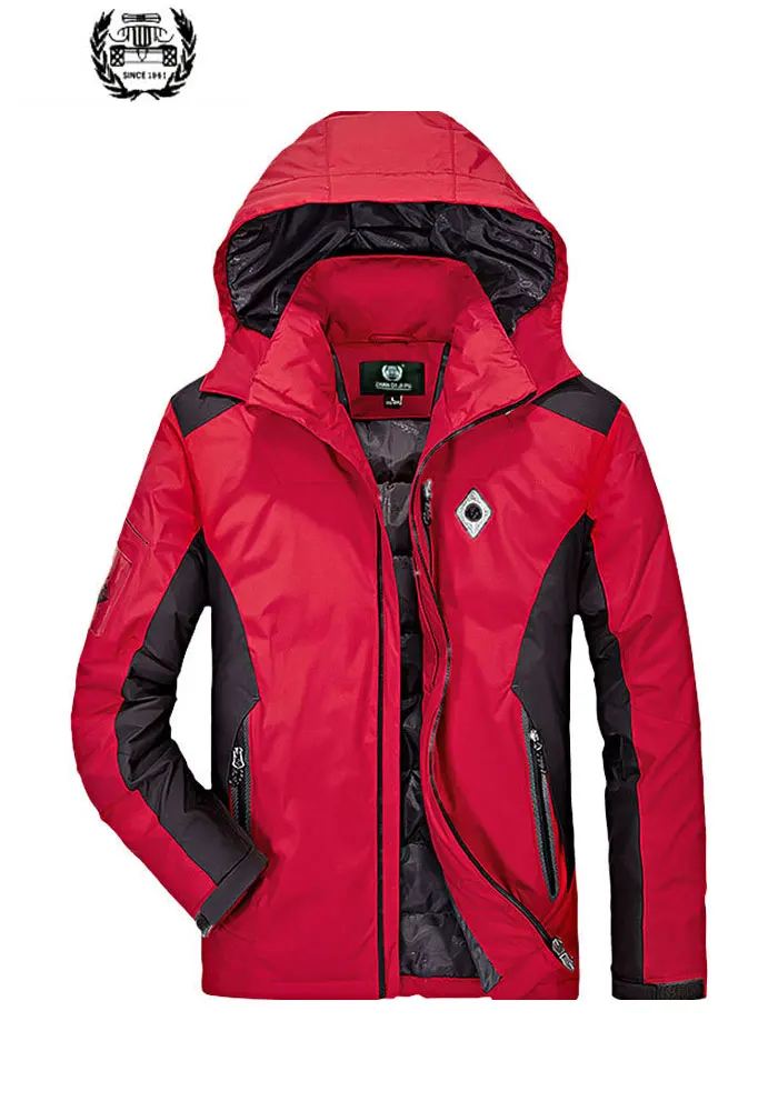 Men's Hooded Parkas Down Jacket Coats Clothes New 2019 Winter Long Sleeve Jackets China Red Cotton Thicken Coat Warm Classic