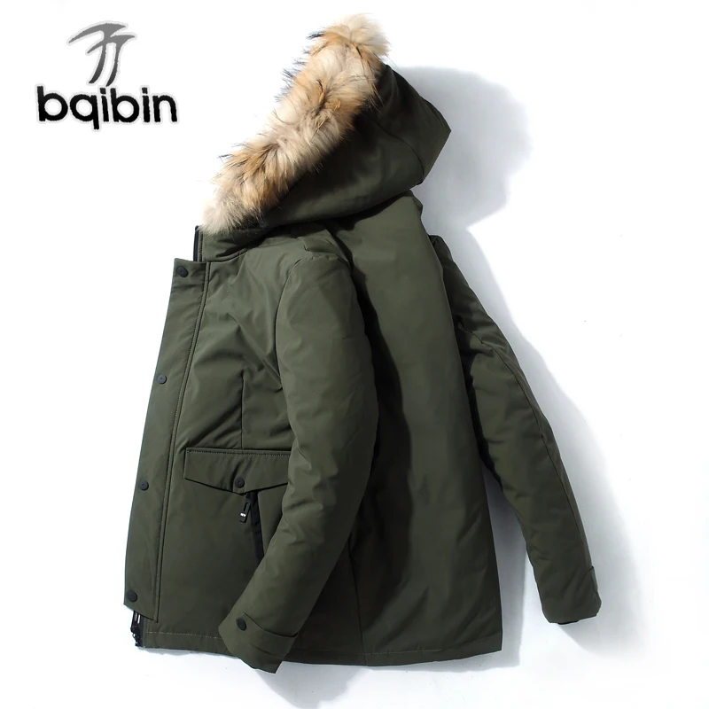 

2018 New Short Padded Hooded Slim Winter Jacket Men Artificial Fur Collar Warm Coat 90% White Duck Down Thicken Coat