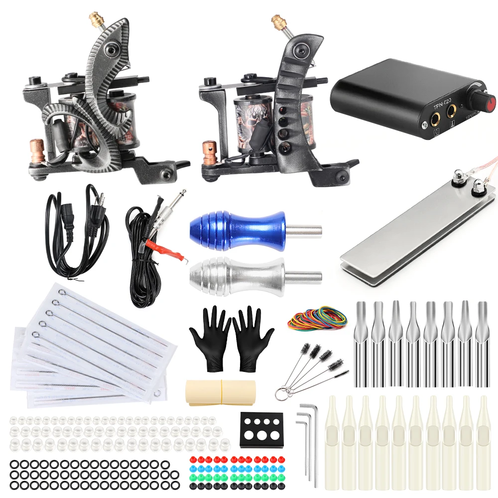 

Solong Tattoo Machine Set Two Coil Machine For Liner and Shader Power Supply Foot Pedal Grip Needles Tattoo Body&Art TK201-25