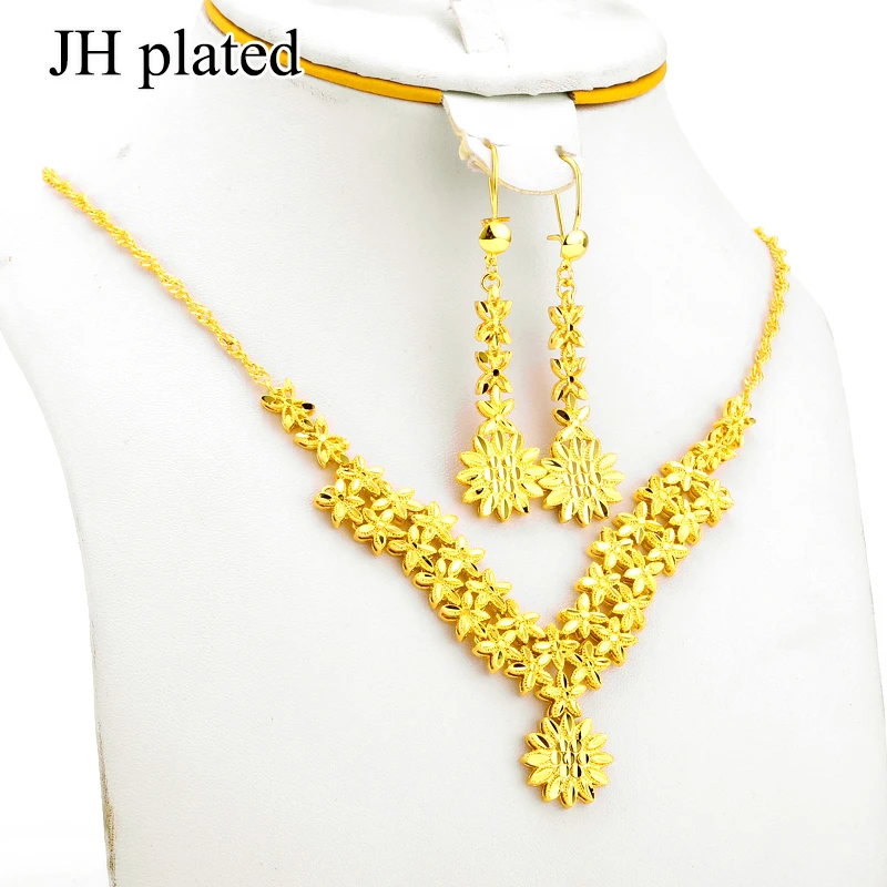 

JHplated Arab/African Jewelry Small Heart Gold Color Ethiopian Jewelry Sets Party Gifts Necklace/Earring for Women/Girls