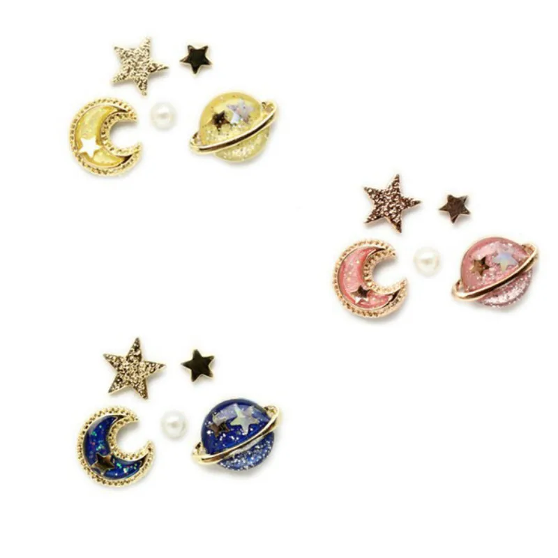 

5 Set Star Moon Universe Cartoon Earrings for Women Korean Fashion Temperament Simple Exquisite Sweet Stud Earrings Jewelry Gift
