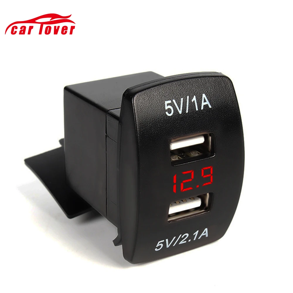 

1A 5V 2.1A 5V Dual USB Charger Socket Red LED Digital Voltage Meter Display Monitor for Motorcycle Car Cigarette Lighter 12V 24V