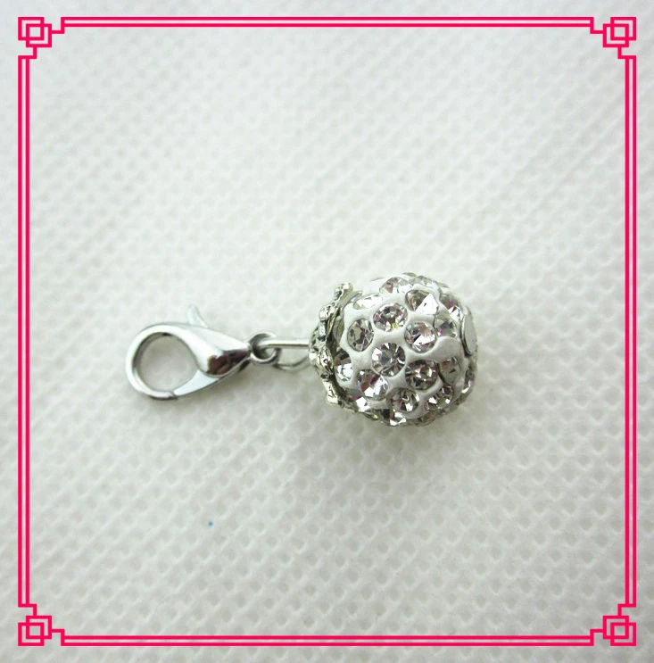 

Hot selling 20pcs/lot white crystal dangle charms hanging lobster clasp charms for glass floating lockets charms