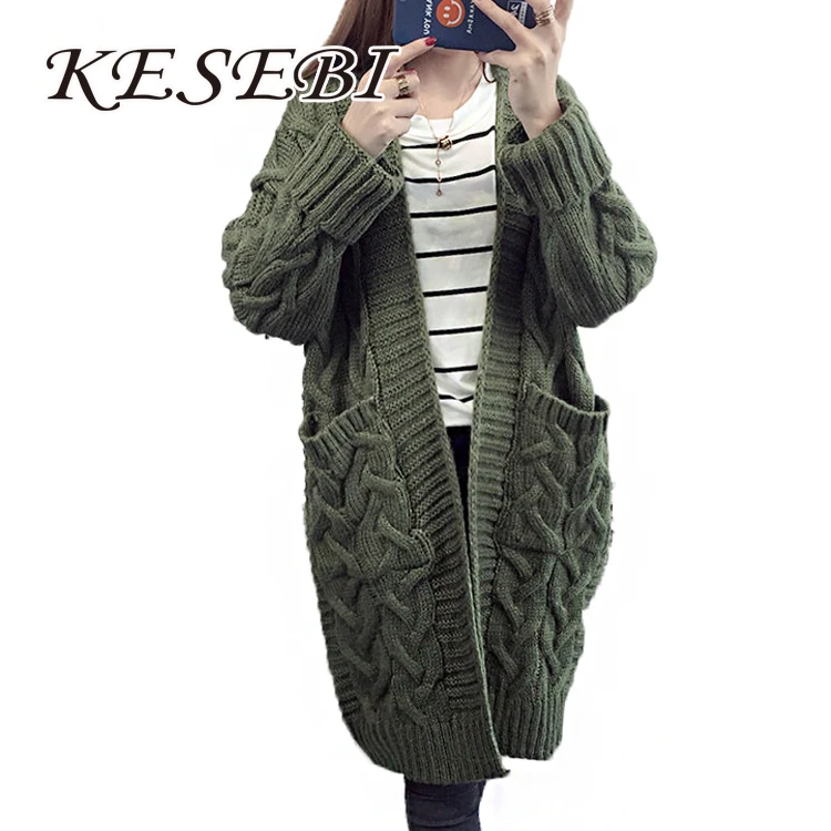 Clearance-Sale Winter Female army green Long Sleeve Cardigans Women Thick Warm Twist V-neck Open Stitch Sweaters |