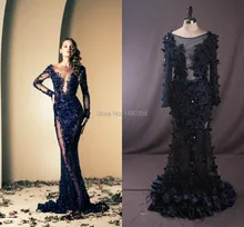 Ziad Nakad 2016 Langarm Prom Kleid Frauen Echt Bild lange Elegante Abendkleid Türkisch In Boden Perlen Vestido Festa Tule