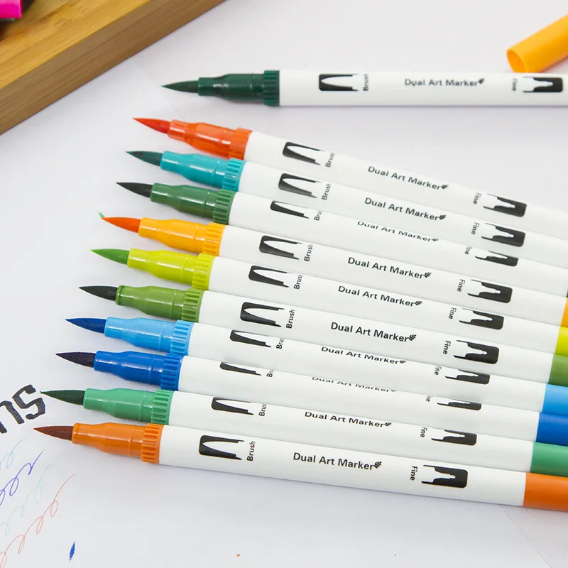 Акварельные ручки с двумя наконечниками для кистей Аниме Манга ручка Fineliner граффити эскиз художественные маркеры для рисования живопись канцелярские принадлежности