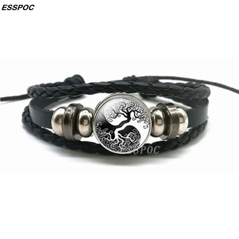 

Fashion Yin Yang Charm Bracelet Life of Tree Cat Tai Chi Yin Yang Pendant Multi-layer Braided Bracelet Men Women Vintage Jewelry