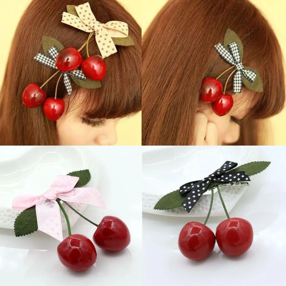 

Fashion Retro Bow Cherry Hairpins Hair Accessories Women Tiaras Barrettes Headwear Hair Clip Jewelry