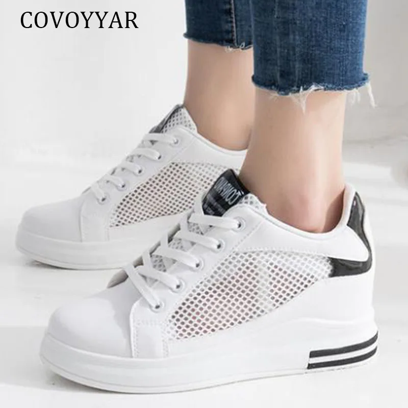 COVOYYAR 2019 модные женские туфли белые летние Скрытая на платформе кроссовки дышащие