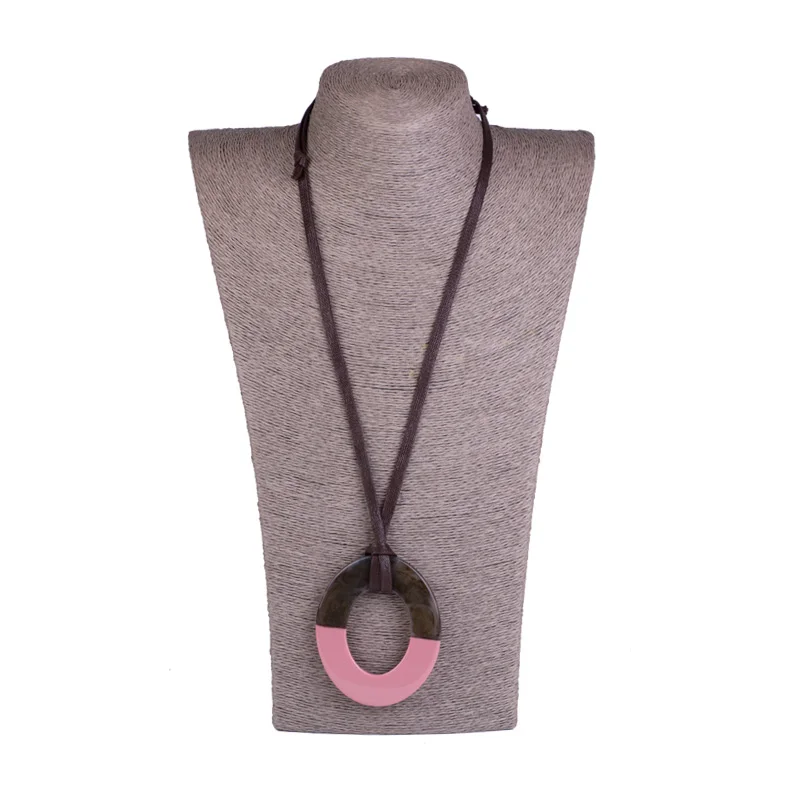 Guanlong, классическое модное акриловое ожерелье s, женское с большим полимерным круглым геометрическим розовым кулоном, Длинные Кожаные Цепочки, ожерелье, подарки - Окраска металла: pink