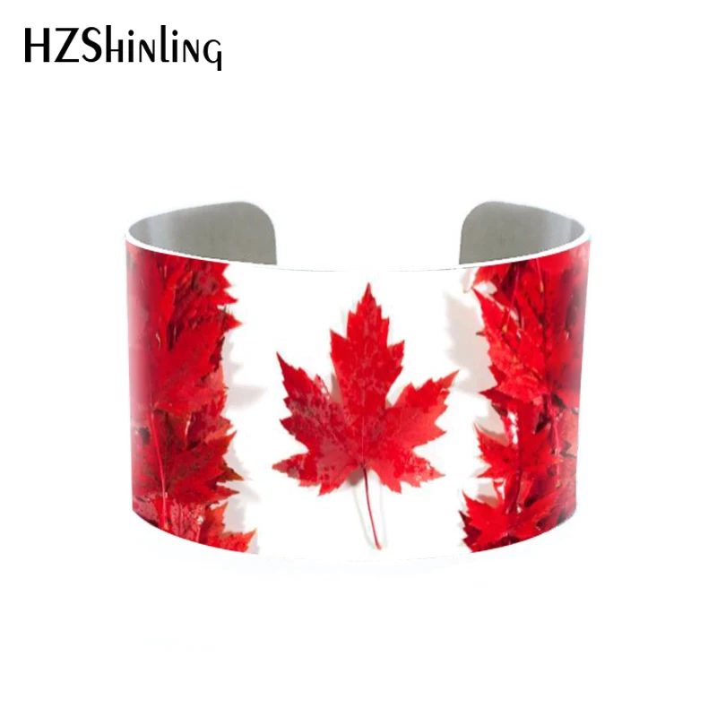 

2018 Trendy Maple Leaf Painting Bangle Cuff Autumn Coming Jewelry Canada Sympol Bracelet Adjustable Bangles Men Women Cuffs