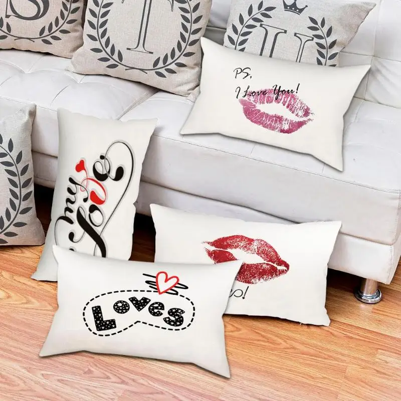 

4 patterns cotton linen Cushion Case Lip Letter Print Breathable Linen pillow Cover Pillowcase Decorative Home Office