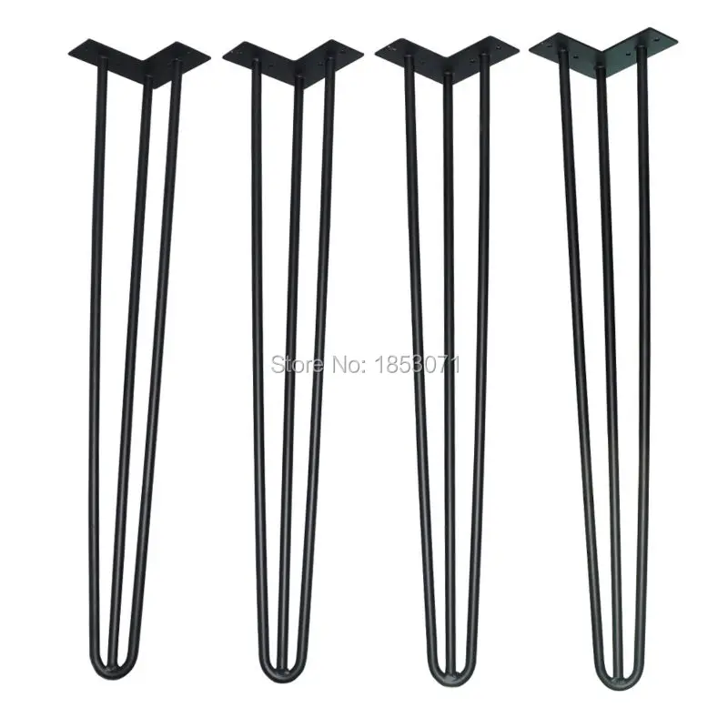 28" hairpin legs matte black 3 rods set of 4 dining table legs, strong