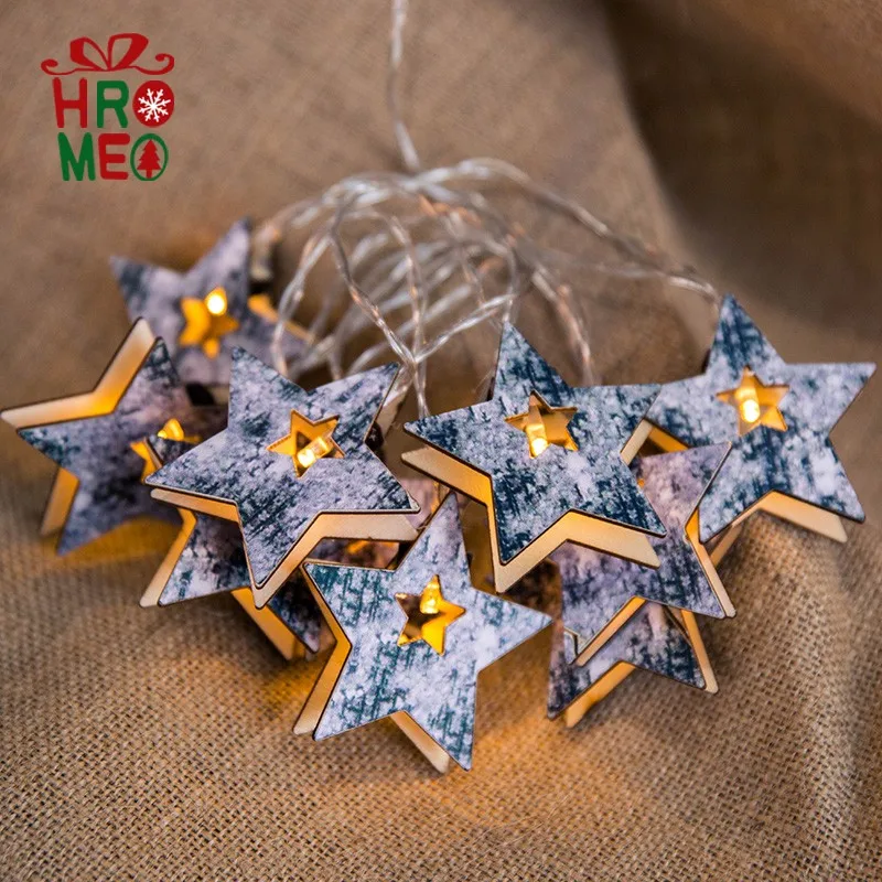 

Wooden lamp string five-pointed star lamp string room bedroom atmosphere Christmas ornament lighting