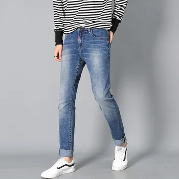 

european style streetwear regular fit denim blue jeans pants trousers Pantalones for men boys guys spring autum season