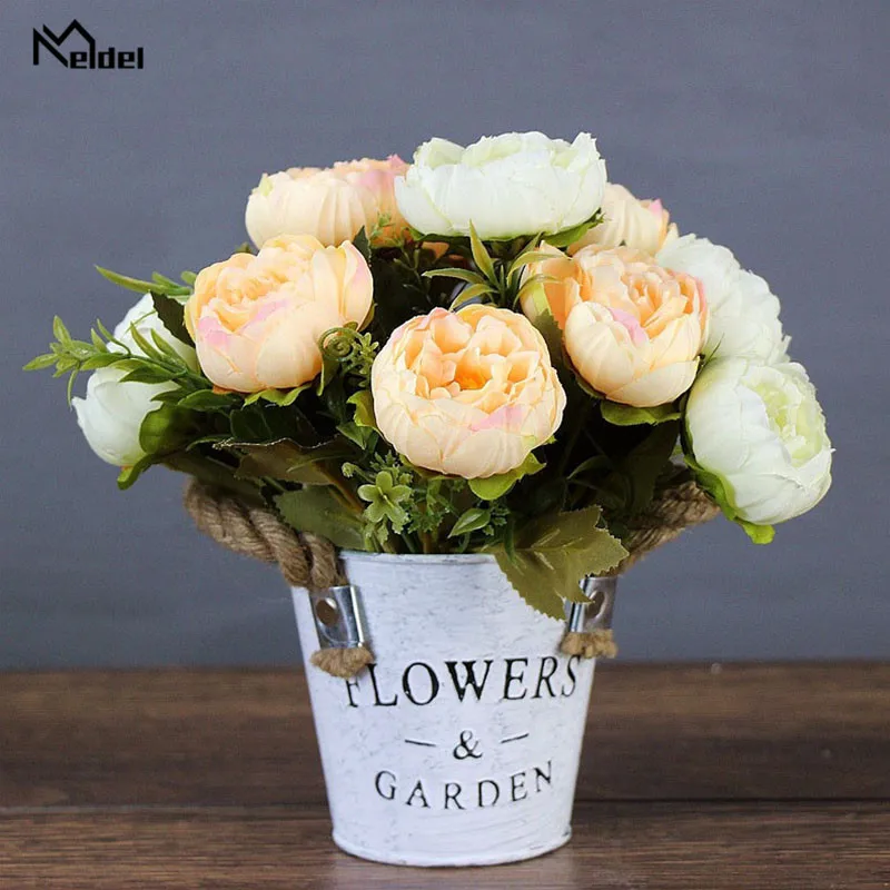 roses artificial flowers silk peonies bouquet wedding home decoration   (12)