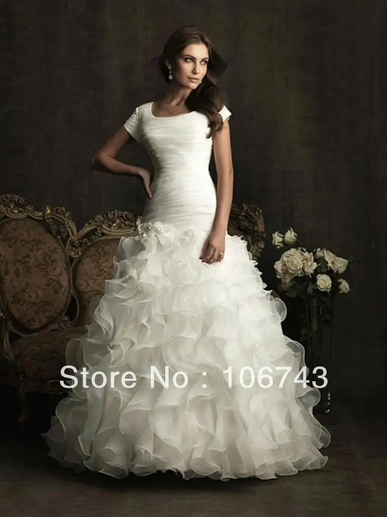 

dress free shipping 2013 New White/Ivory Short Sleeves Wedding Brilda Dress Custom Sz chiffon organza wedding dress