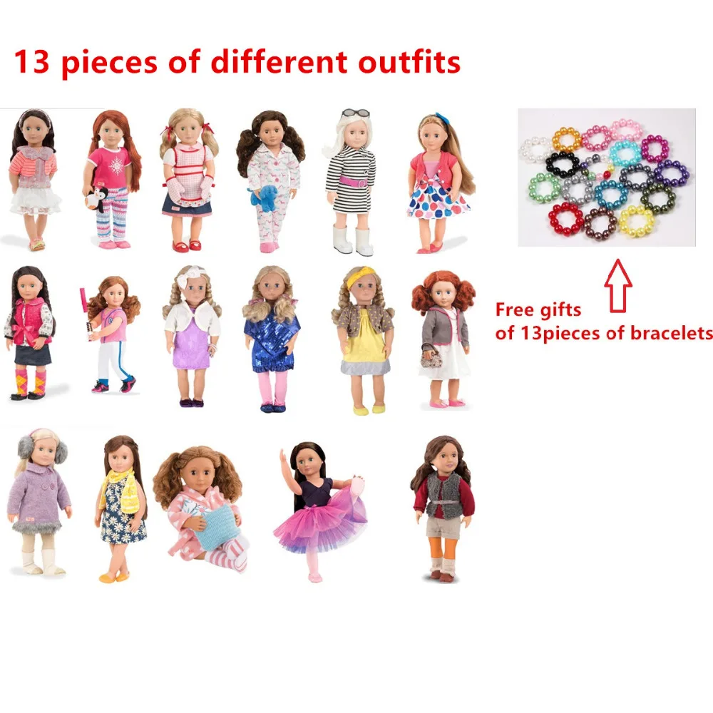 

Clothes For Doll 17 Styles Our Generation 13Pieces Different Outfits +13 Pieces Free Pearl Bracelets For 18inch American Doll