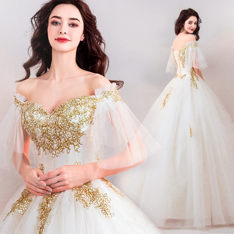 Beauty Emily Роскошные свадебные платья с бусинами белого и золотого цвета 2019