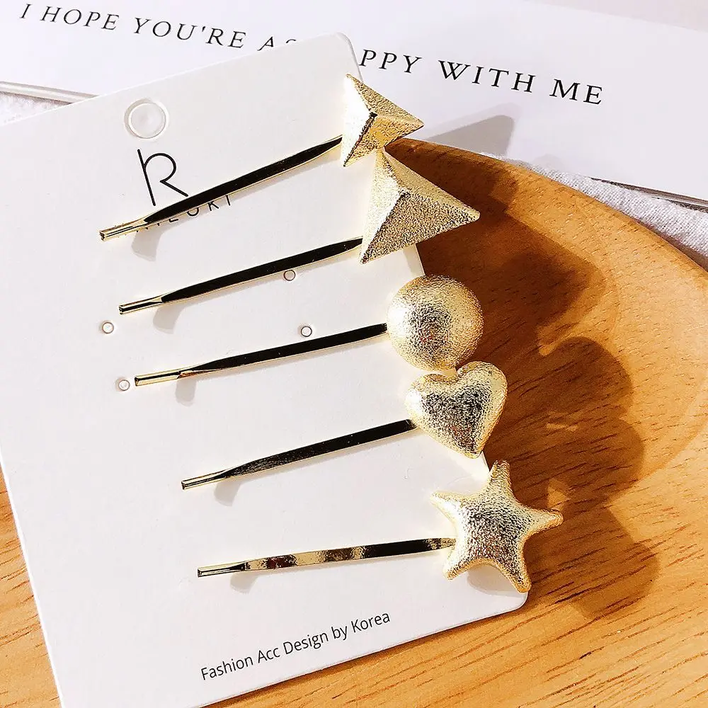 

5PCS Minimalist Metal Hair Clips Geometric Triangle Round Hairpins Hair Accessories Star Moon Women Hairgrip Barrettes