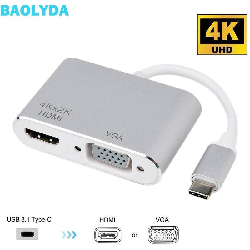

Baolyda USB C to HDMI/VGA 4K UHD USB 3.1 Type C to VGA/HDMI Adapter Simultaneously MultiDisplay Video Converter No Need Driver