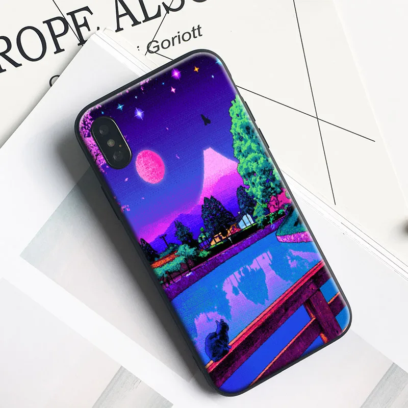 

Japanese pixel style landscape soft silicone TPU Phone Case cover Shell For Apple iPhone 5 5S SE 6 6S 7 8 Plus X XR XS XS MAX