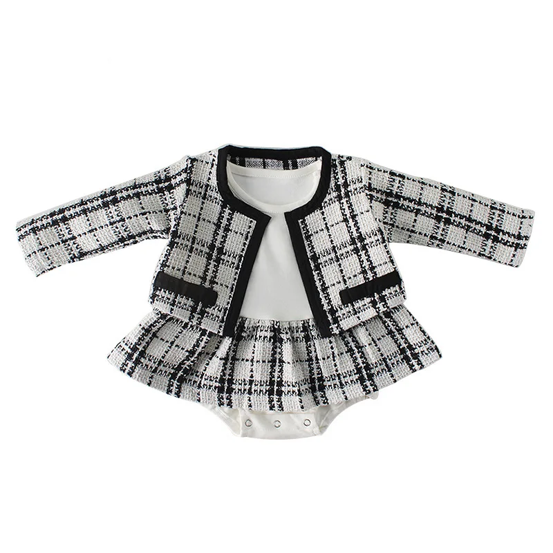 

Fashion Baby Rompers for Girls Plaid Infant Jumpsuit Baby Girl Romper with Coat Baby Onesie Toddler Clothes Baby Costume 1 Set