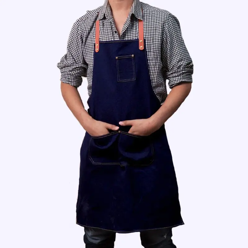 Hot kitchen Antifouling Denim work Apron unisex cooking apron for Woman man aprons Chef Cowboy pinafore