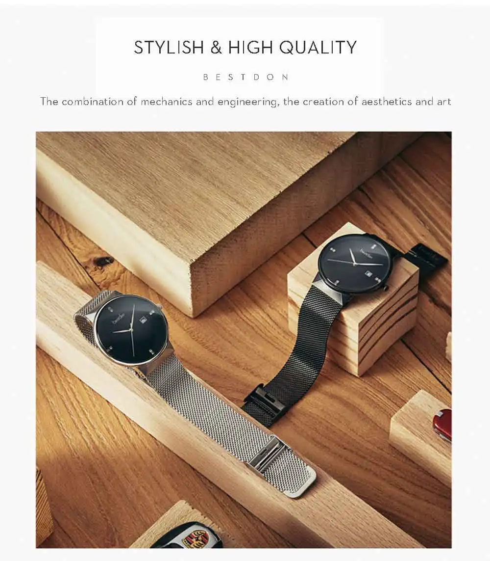 Bestdon минималистский часы Для мужчин Элитный бренд известный дизайнер Geek Стиль Швейцарии розовое золото Нержавеющая сталь набор кварцевых часов