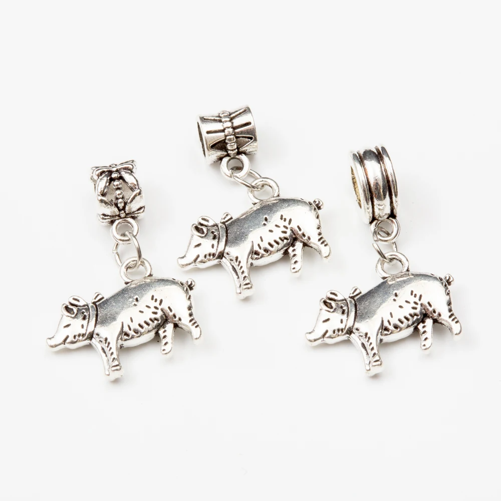 

30pcs pig Vintage silver Bead Charm fit for Pandora style charm bracelet Necklace DIY Metal Jewelry Making JA600034