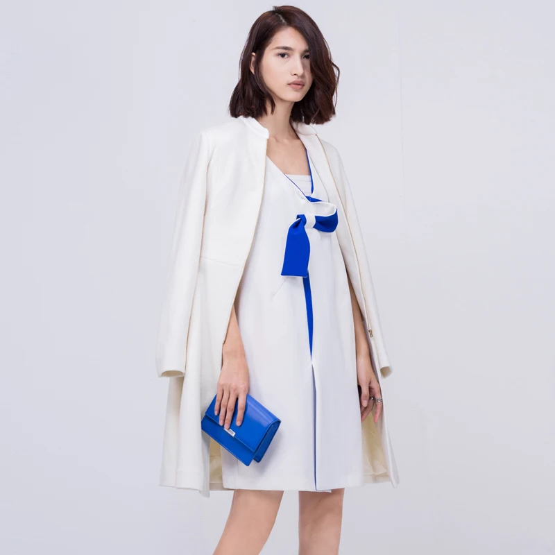 Amii Повседневное минималистский Для женщин шерстяные пальто зима, Пояса на молнии женский шерсть - Цвет: Белый
