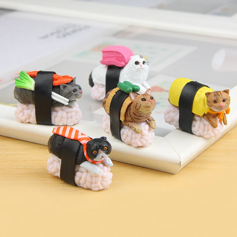 5 шт./лот милые суши Кошки Мяу Мини фигурки ПВХ игрушки DIY садовый декор кошки