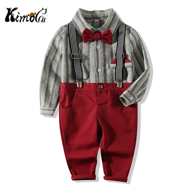 Suspender Pants Outfits Set Kids Toddler Boys Gentlemen Suit Long Sleeve Bow Tie Shirt
