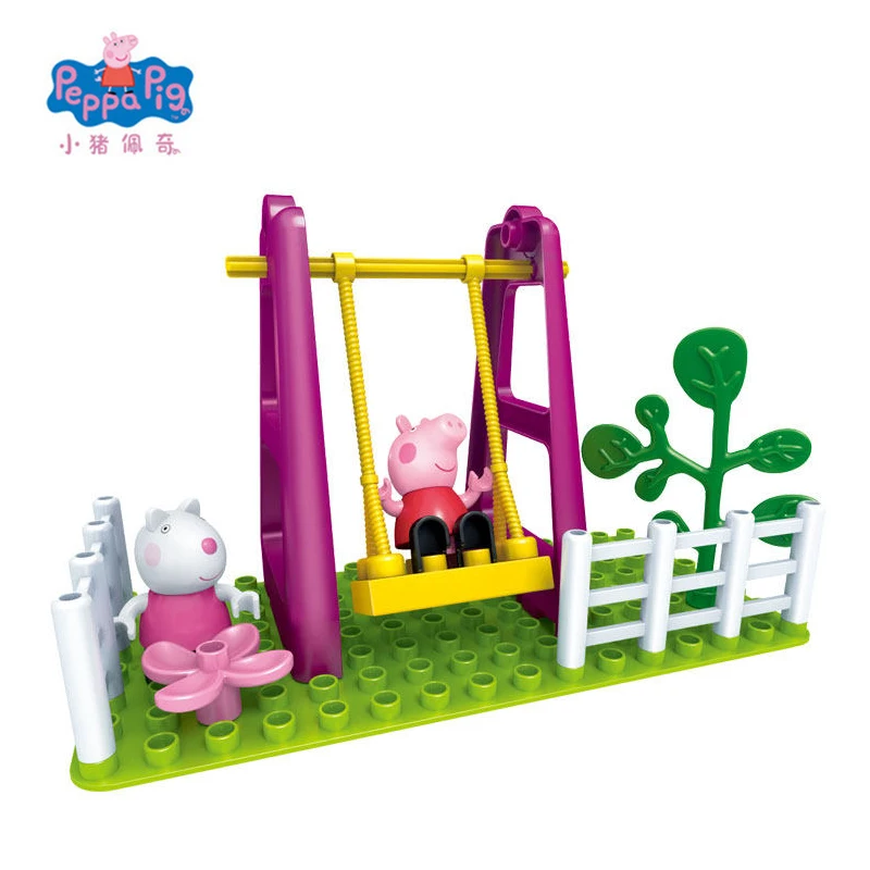 

Peppa George Pig Play House Swing Playground Scene Assembled Building Blocks Early Education Toy New Year 2018 Gift For Children