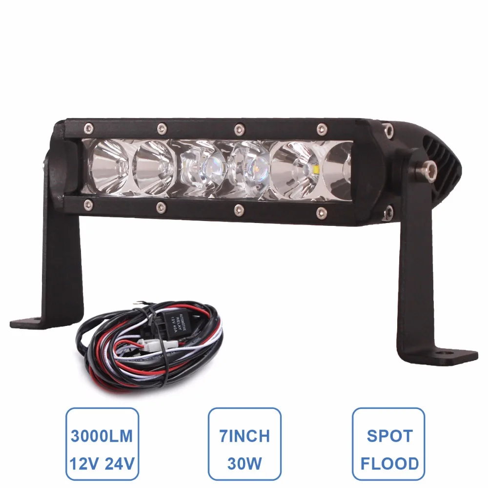 30W LED WORK LIGHT BAR 7'' OFFROAD 12V 24V CAR AUTO TRUCK TRAILER SUV