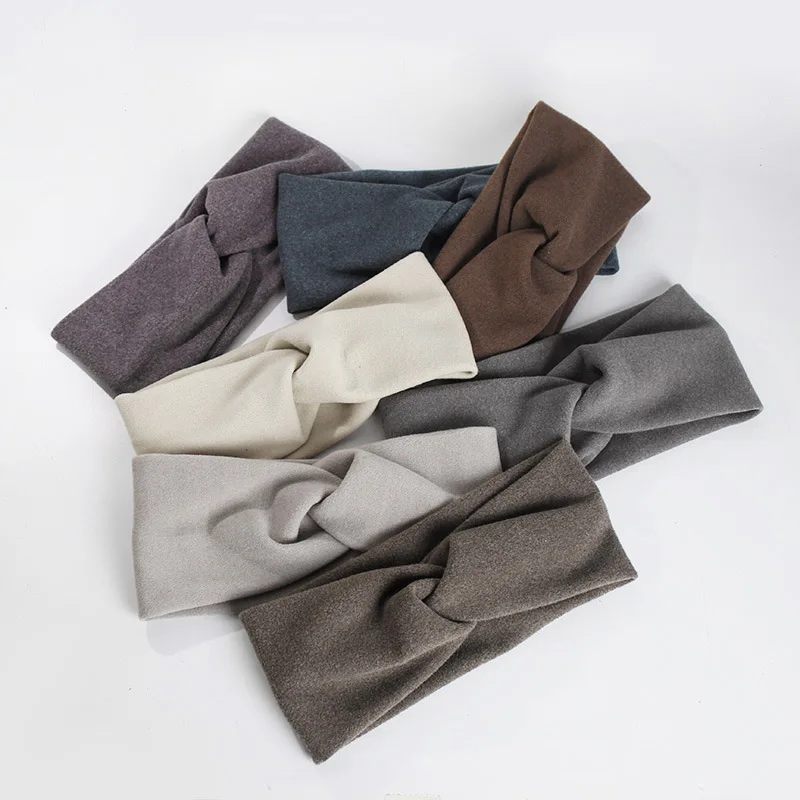

Autumn and Winter Season Soft Cloth Short Nap Elastic Cross Wide Edge Hair Band Girls Hair Accessories