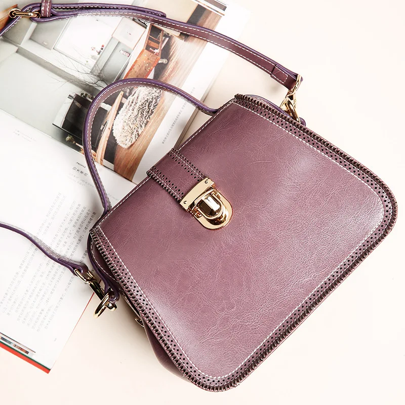 

Vintage Oil Wax genuine leather Women's Doctor Tote Bags Fashion bow design Lady Shoulder Bag Messenger bag Satchel Five colors