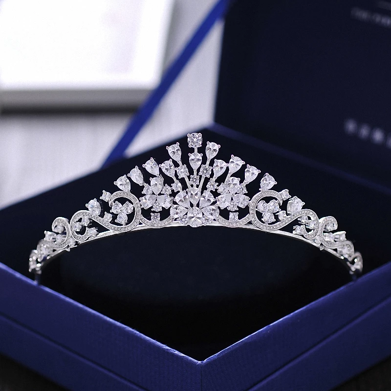 

Brides Zircon Crystal Drill Flower Plant Wedding Tiara Evening Party Hair Jewelry Gorgeous Sparkling Bride Tiara Crowns