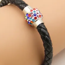 Многослойный PU Pulseiras Кожаный браслет с хрустальный шар для дискотеки Магнитная застежка со стразами для женщин или девушек
