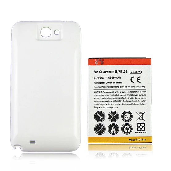Free Shipping Phone Replacement Extended 6500mAh Battery White Back Cover For Samsung Galaxy Note 2 II