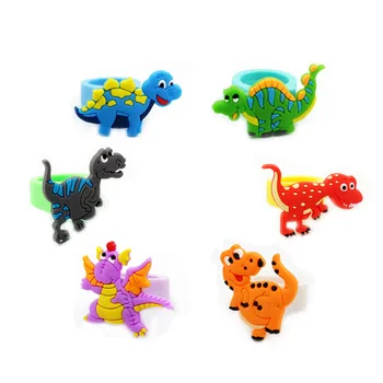 

2019 Kids Gift Cartoon Animal Cute 6 Pcs Dinosaur Rings Gift Ornaments Party Decorations Supplies