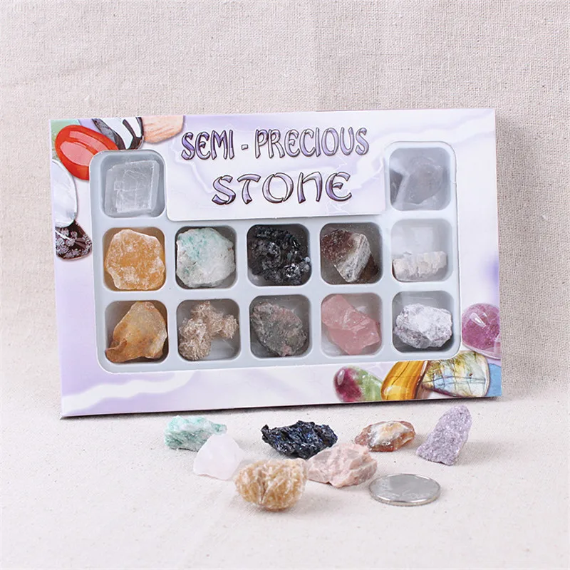 

12PCS/Set Natural Crystal Rough Ore Specimen Raw Mineral Semi Stone For Collection Lovers Fans