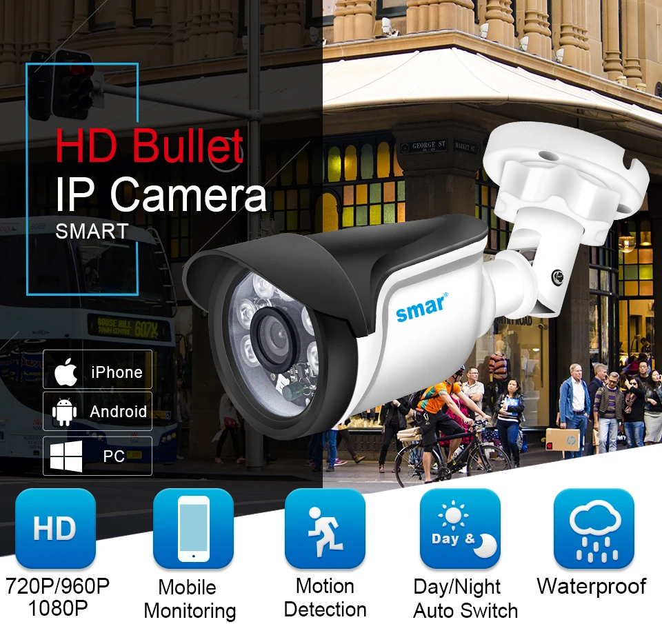 Smar H.264 POE IP Camera Outdoor 720P 960P 1080P Security Camera 24 hours Video Surveillance With ICR Onvif POE 48V Optional (1)