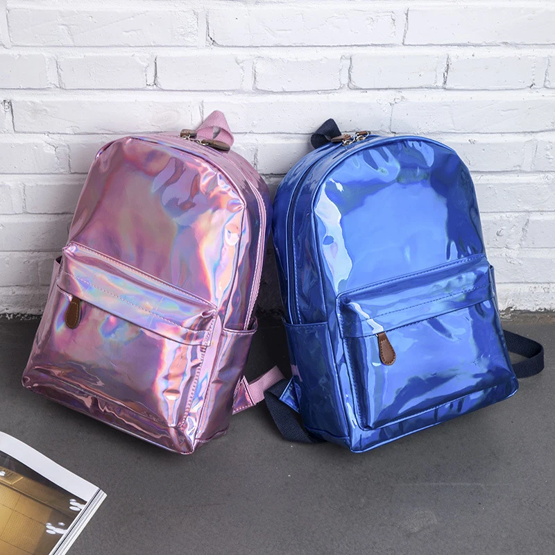  AIREEBAY Female Holographic Backpack Women Soft Laser PU Leather Travel Backpacks Silver Hologram S - 32905039215
