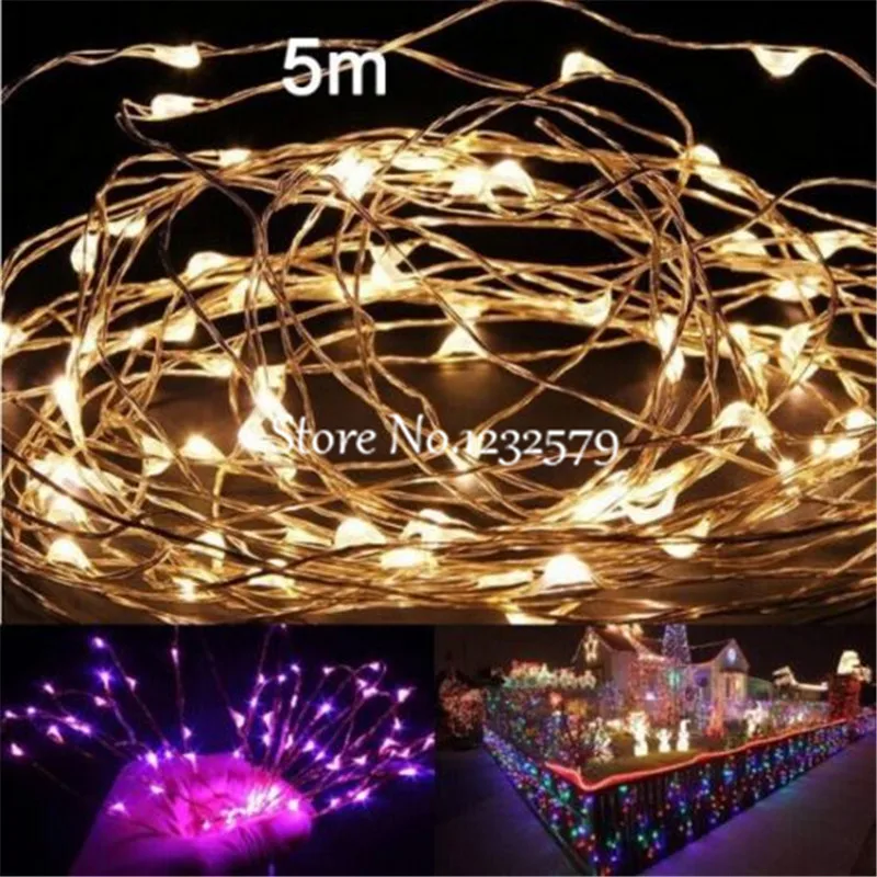 Silver Copper Wire LED String Light 5m 50 LED Christmas Holiday Lights 9 Color For Party Fairy