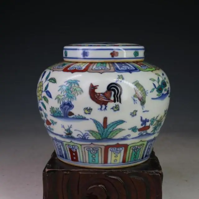Chinese Ancient Fight color Chicken pattern Canister pot mark | Дом и сад